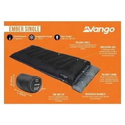Vango Ember Single Deken Slaapzak Synthetisch Zwart -Camping Verkoop 96980 vango ember single deken slaapzak