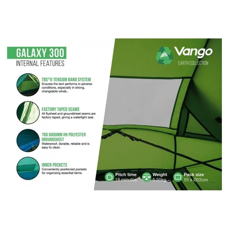 Vango Galaxy 300 / 3 Persoons Tent Groen 6 Vango Galaxy 300 / 3 Persoons Tent Groen - Afbeelding 4