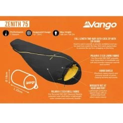 Vango Zenith 75 Mummy Slaapzak Synthetisch Donkergrijs -Camping Verkoop 98853 vango zenith 75 mummy slaapzak synthetisch